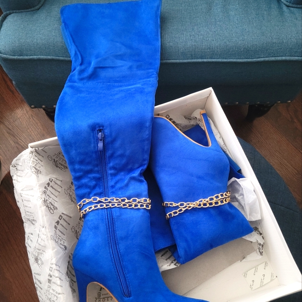 Royal blue thigh high boots